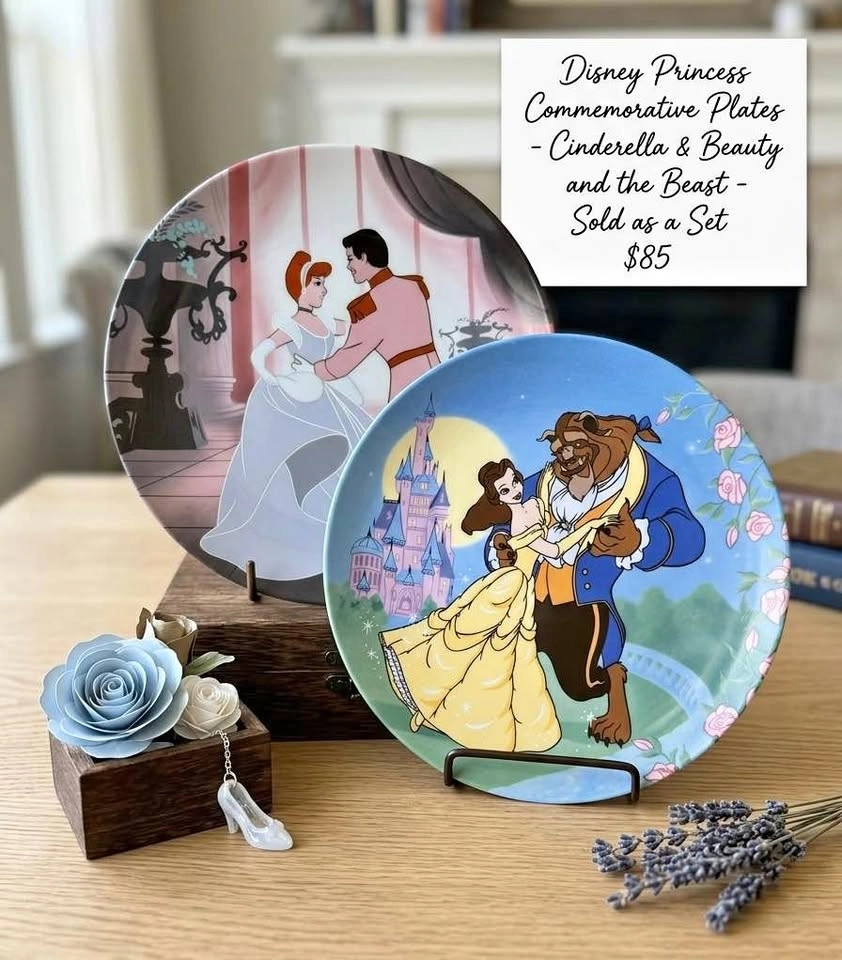 Disney Princess Commemorative Plates - Cinderella & Beauty and t