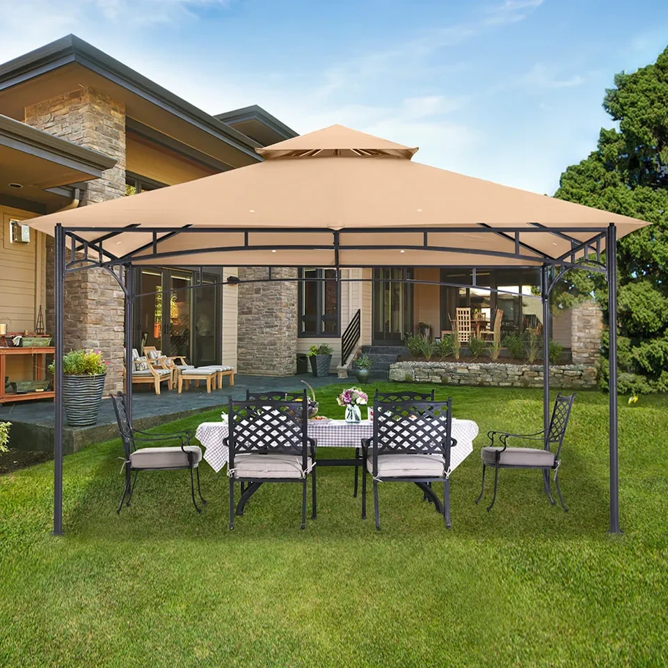 11x11 Outdoor Patio Gazebo - Double Roof Canopy - Khaki - New in - photo 5