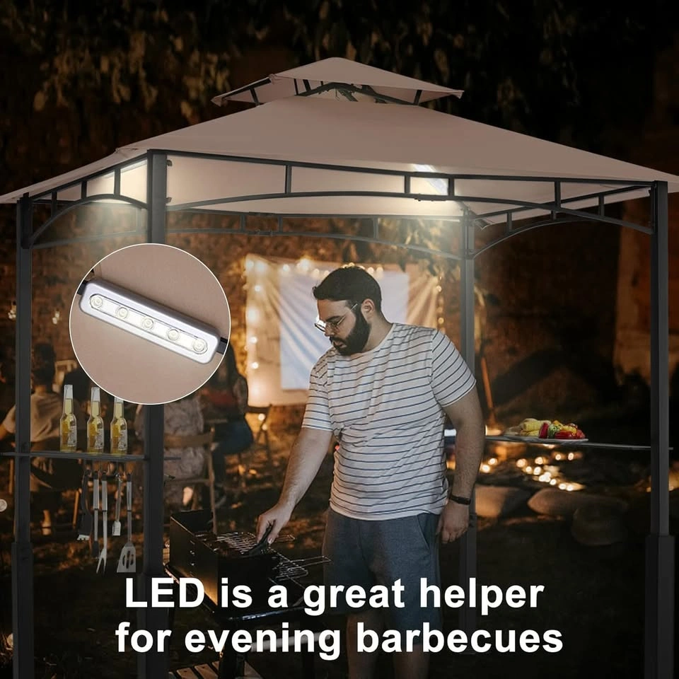 BBQ Grill Gazebo 8x5 w/ LED Lights & Shelves – New In Box - photo 2