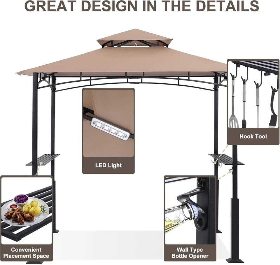 BBQ Grill Gazebo 8x5 w/ LED Lights & Shelves – New In Box - photo 4