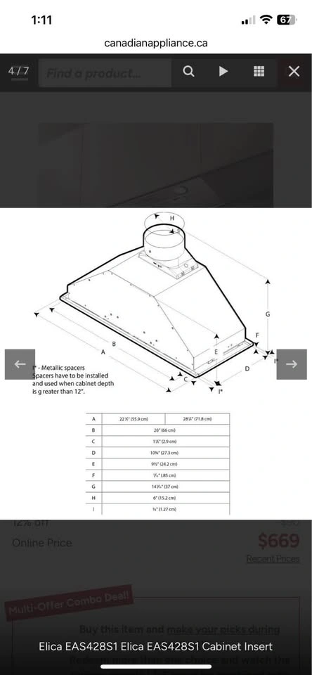 Elica Range Hood/ Kitchen Exhaust Fan - Model EAS428S1 - photo 5