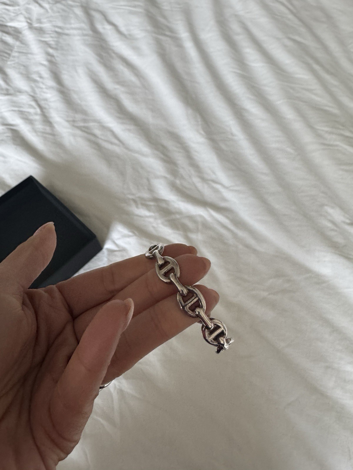 Hermès Silver Tone Metal Link Chain Bracelet w/ Toggle Closure