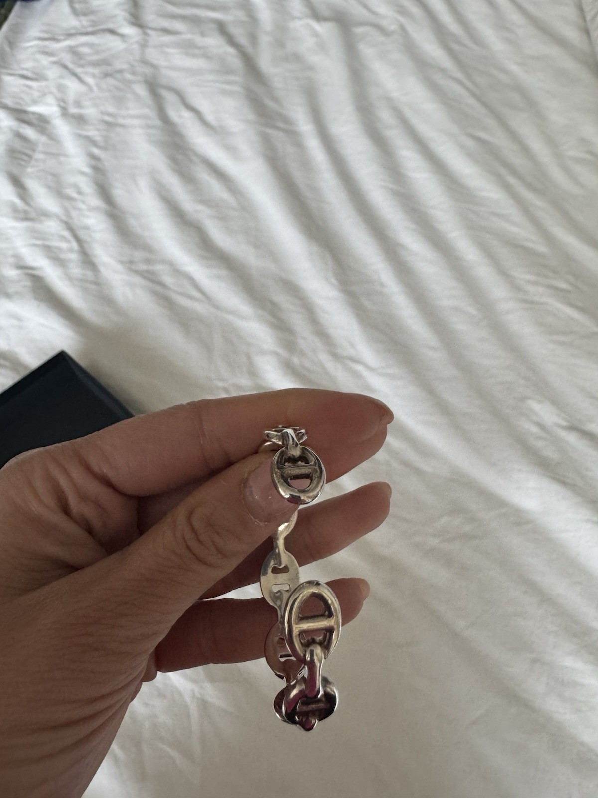 Hermès Silver Tone Metal Link Chain Bracelet w/ Toggle Closure - photo 2