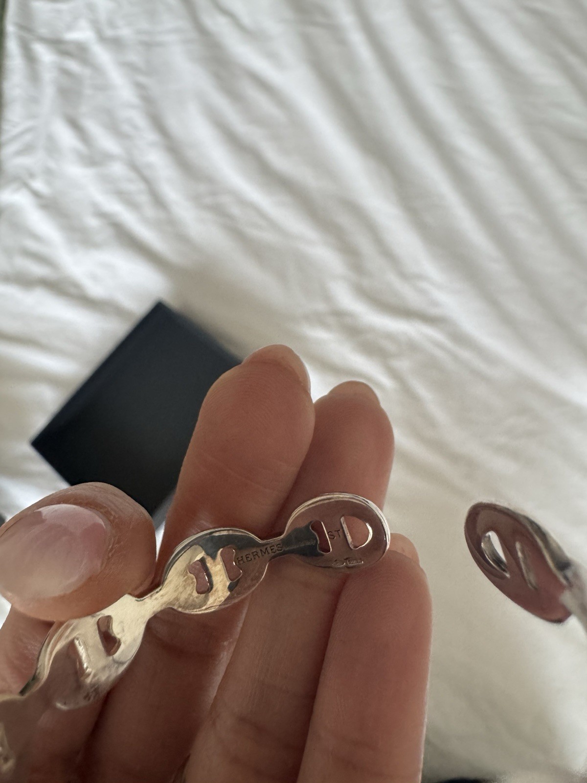 Hermès Silver Tone Metal Link Chain Bracelet w/ Toggle Closure - photo 3
