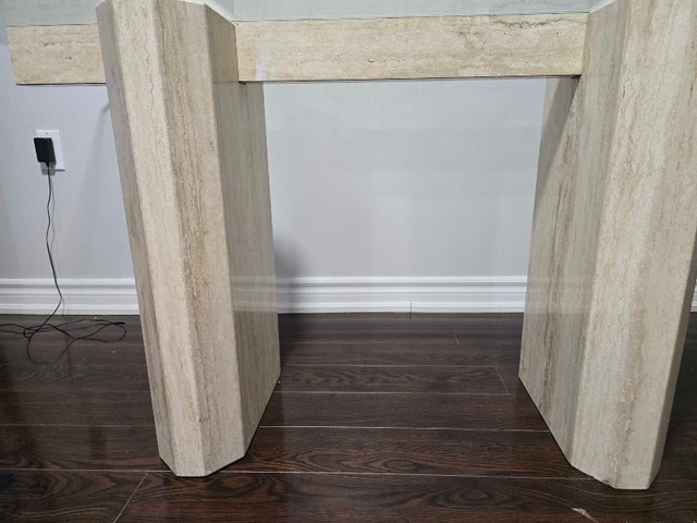 Glass Table with Travertine Base - Modern Design