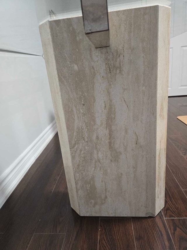 Glass Table with Travertine Base - Modern Design - photo 2