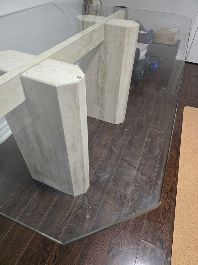 Glass Table with Travertine Base - Modern Design - photo 3