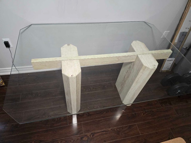 Glass Table with Travertine Base - Modern Design - photo 5