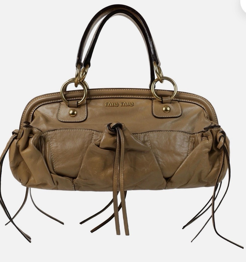 Miu Miu Beige Leather Shoulder Bag - Gold Hardware