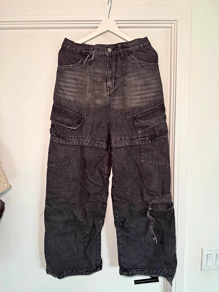 BLIND NO PLAN Black Baggy Cargo Pants S
