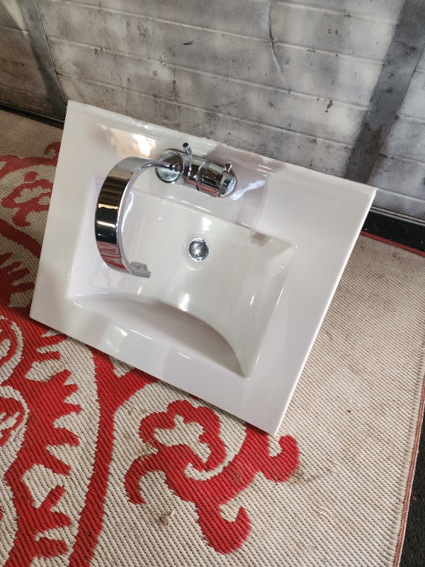 White Solid Ceramic Sink & Tap