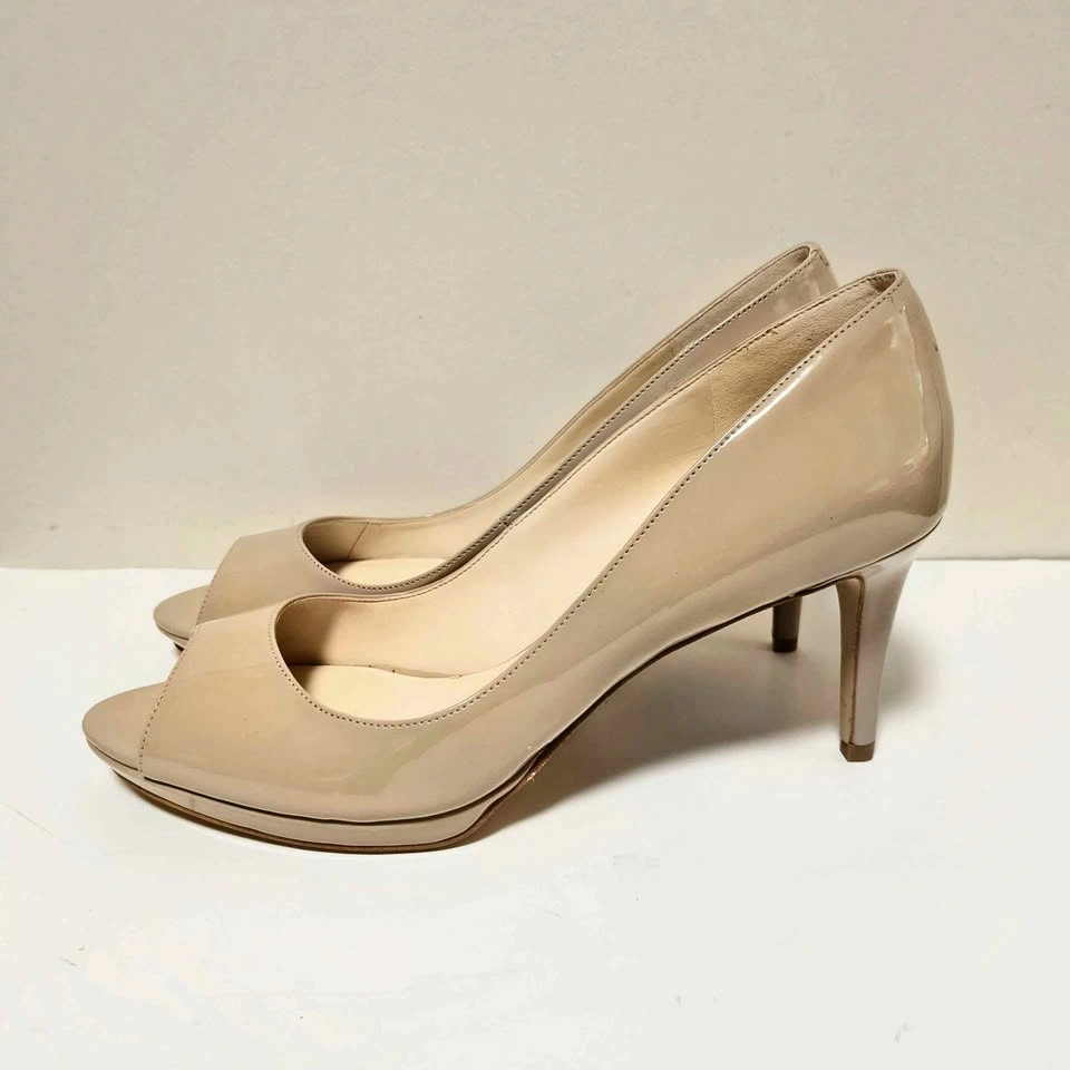 Nine West Nude Patent Peep Toe Heels