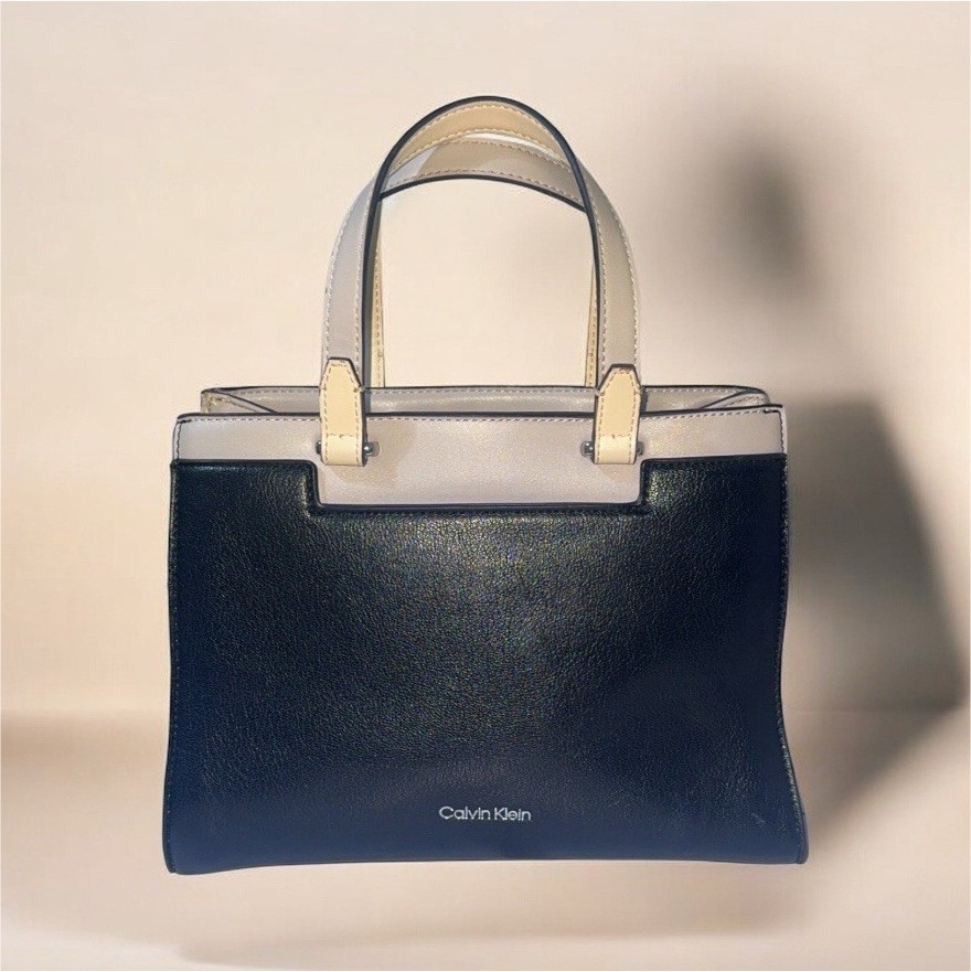 Calvin Klein Satchel Top Handle Bag Black Beige