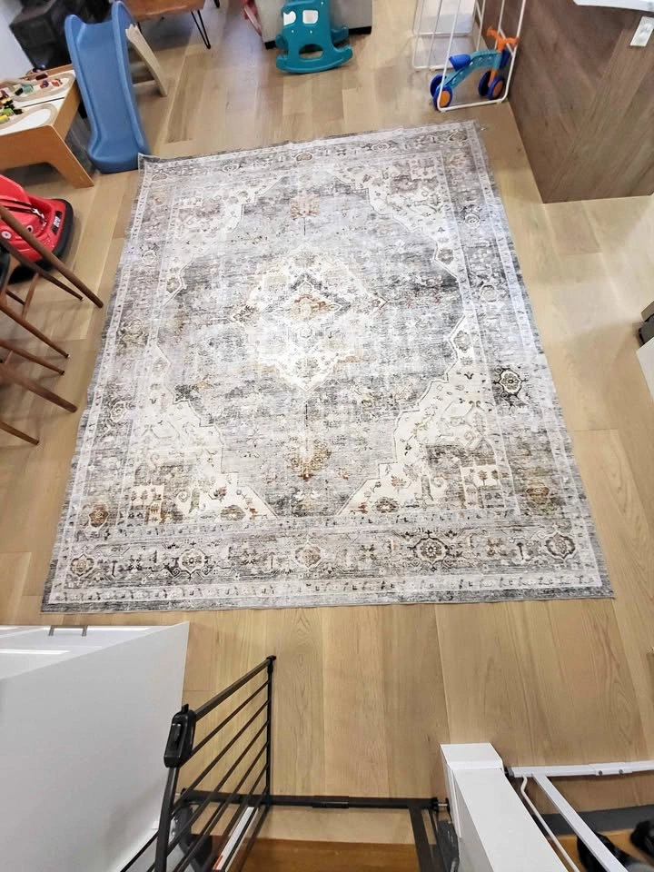 Distressed Grey White Area Rug