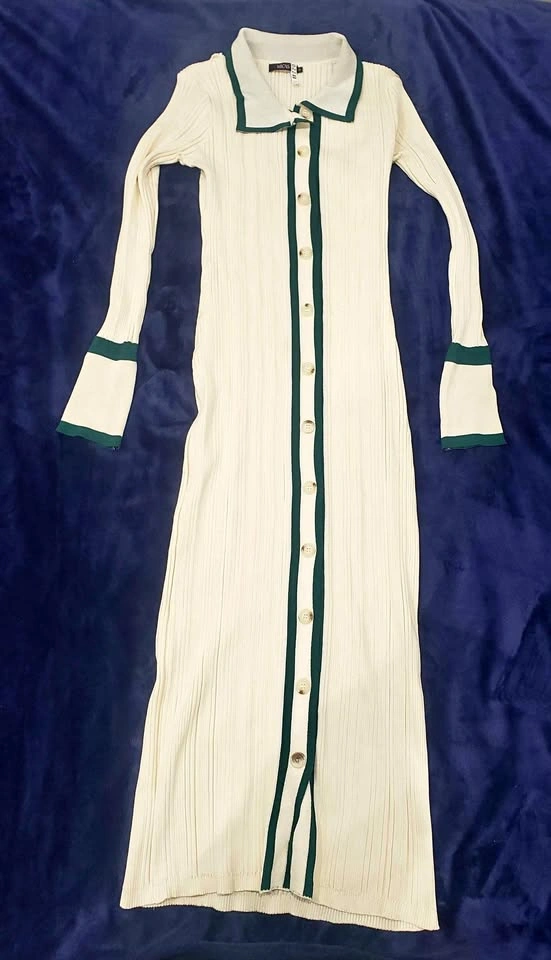 Micas Ribbed Knit Button-Front Midi Dress – Size Medium