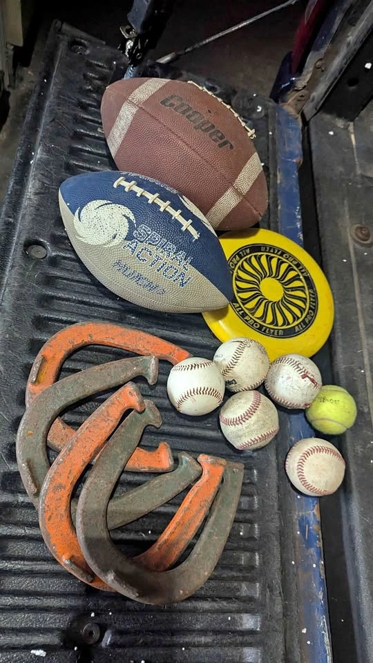 Sports Equipment Bundle - Footballs, Frisbee, Baseballs, Horsesh