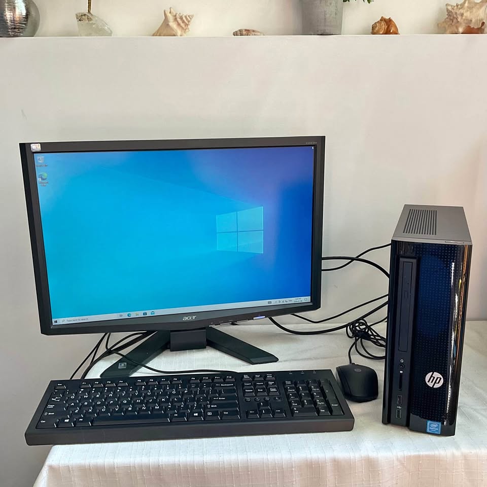 HP Desktop Computer with Mouse, Keyboard and Acer Monitor