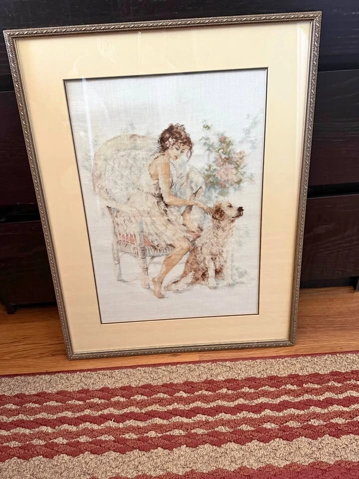 Large Lanarte Hand-Stitched Needle Point - Professionally Framed
