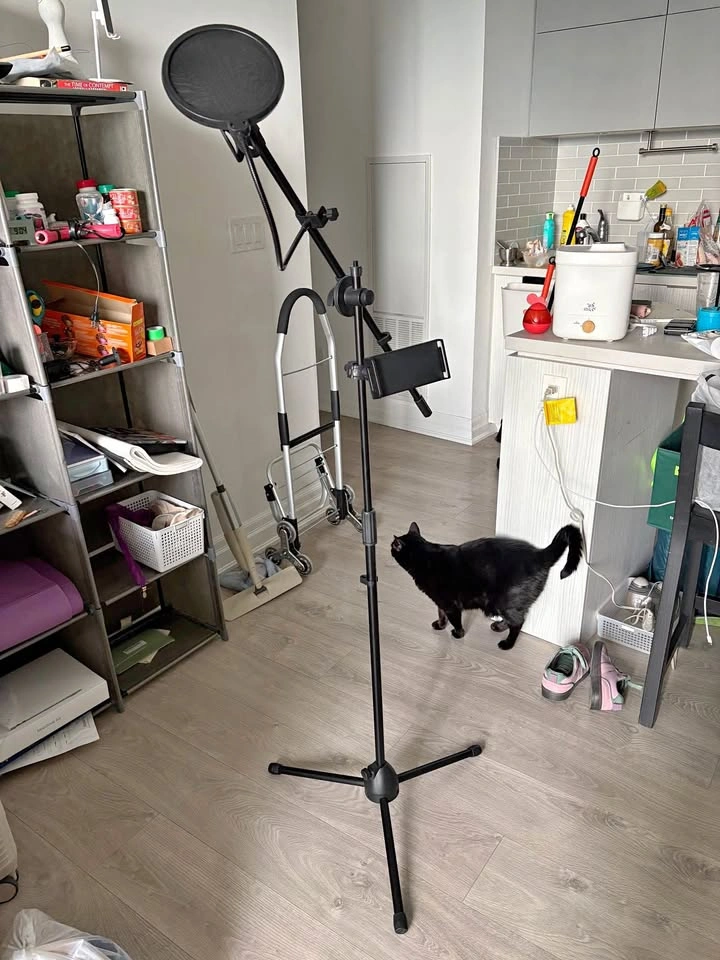 Mic stand with pop filter and ipad holder