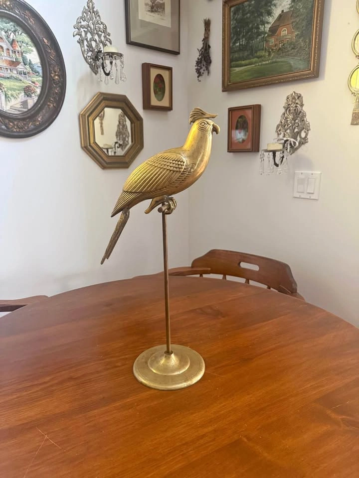 Brass Parrot on Perch Figurine