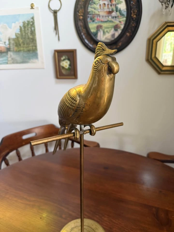 Brass Parrot on Perch Figurine - photo 3