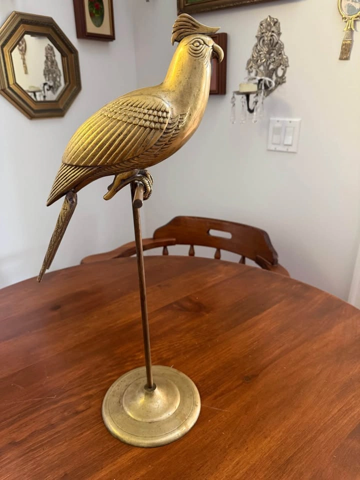 Brass Parrot on Perch Figurine - photo 4