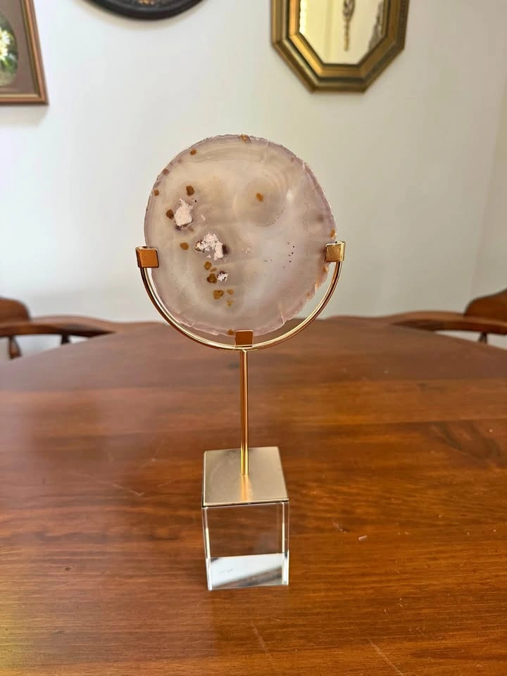 Polished Agate Slice Mounted on Metal Stand