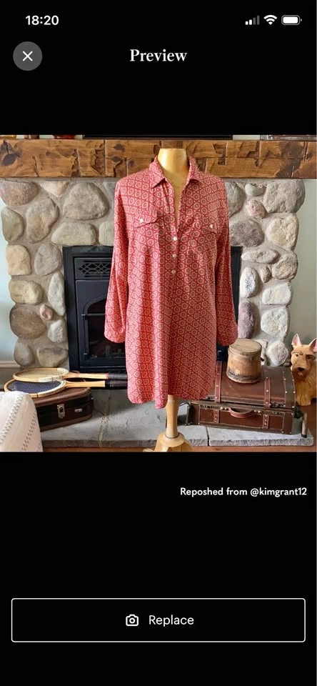 Escapada Red Printed Long Sleeve Shirt Dress XL