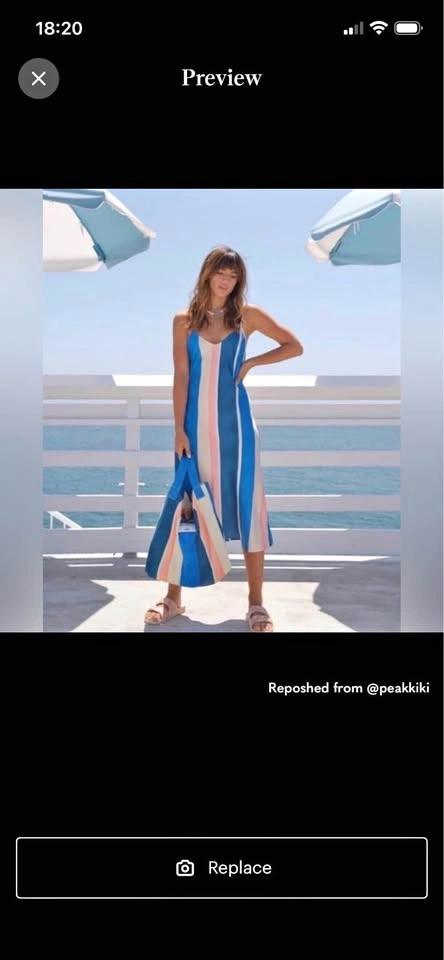Lemlem Blue and Pink Striped Maxi Dress XL