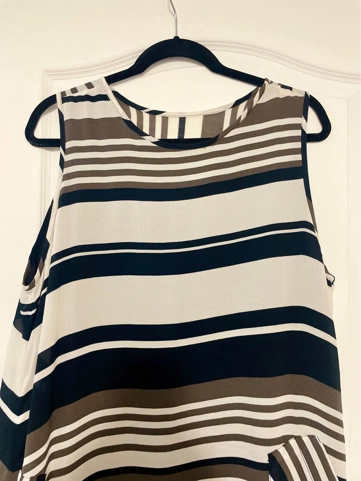 Periphery Sleeveless Striped A-Line Midi Skirt Black & Cream Siz - photo 3