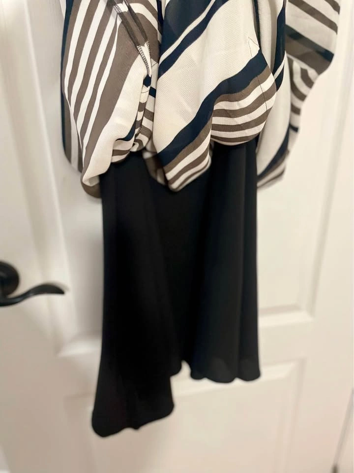 Periphery Sleeveless Striped A-Line Midi Skirt Black & Cream Siz - photo 5