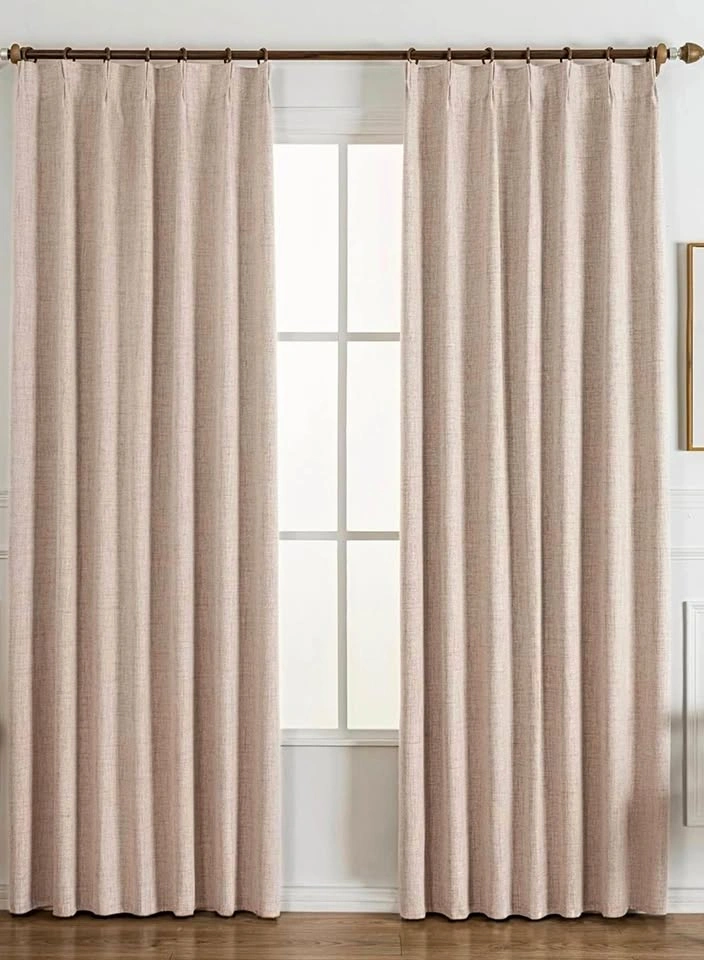 NEW 120'' Pink Beige Linen Pleated Blackout Curtains