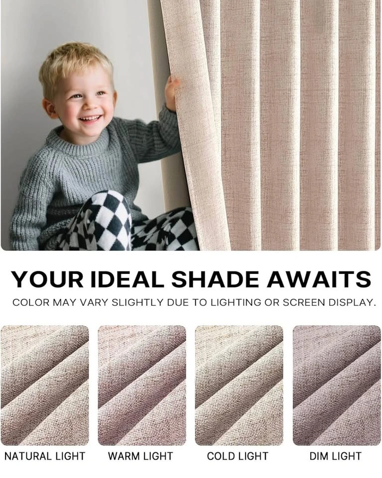 NEW 120'' Pink Beige Linen Pleated Blackout Curtains - photo 2
