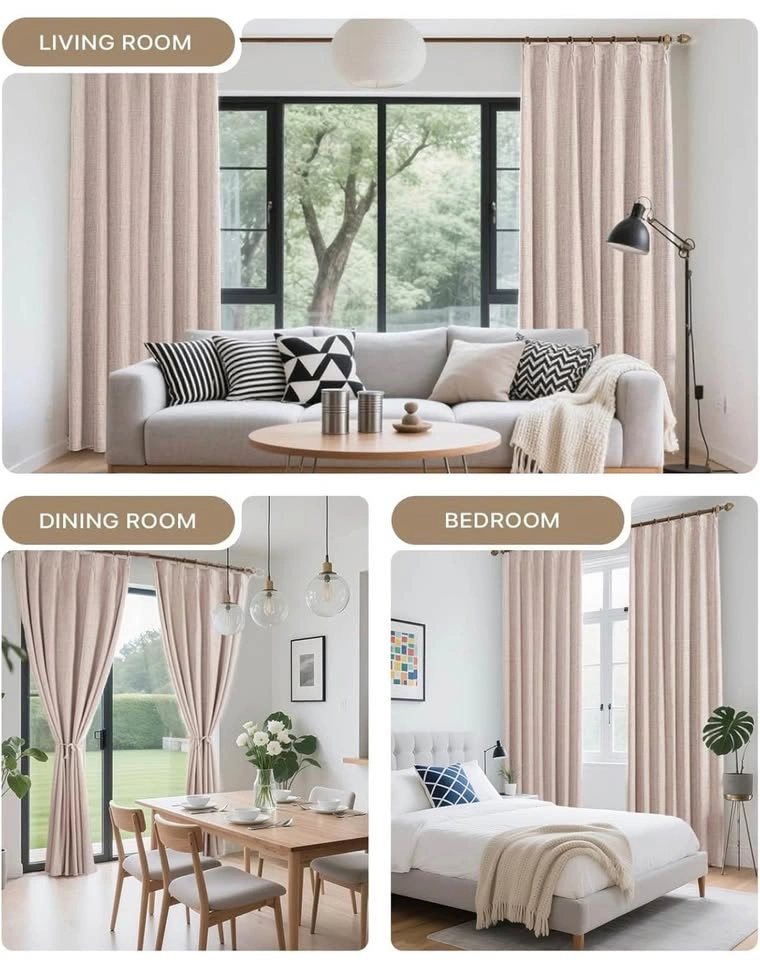 NEW 120'' Pink Beige Linen Pleated Blackout Curtains - photo 4