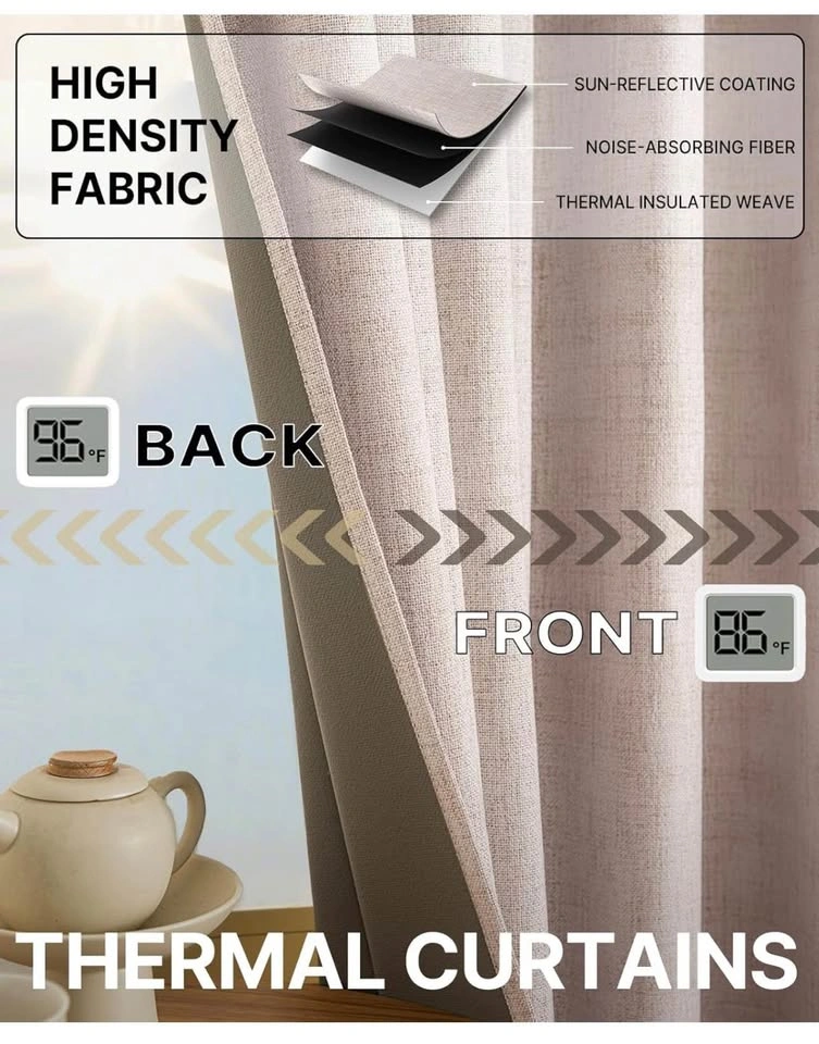 NEW 120'' Pink Beige Linen Pleated Blackout Curtains - photo 5