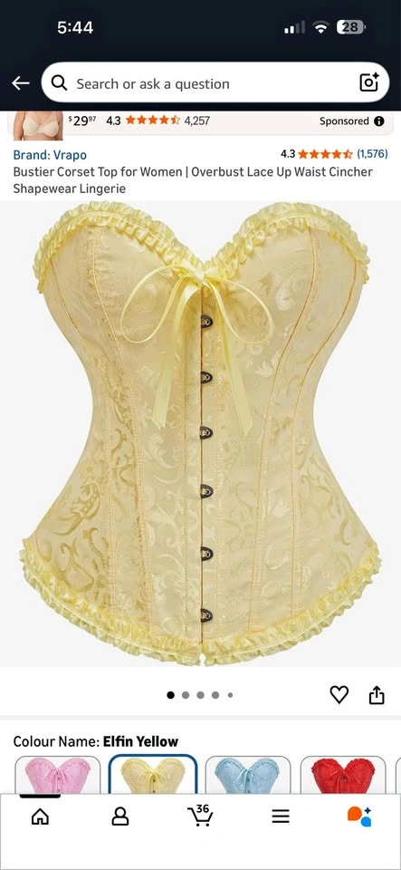 NEW Vrapo Yellow Bustier Corset Top Overbust Lace Up Waist Cinch