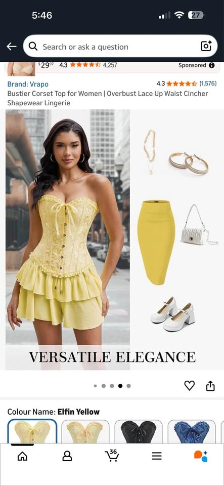 NEW Vrapo Yellow Bustier Corset Top Overbust Lace Up Waist Cinch - photo 2