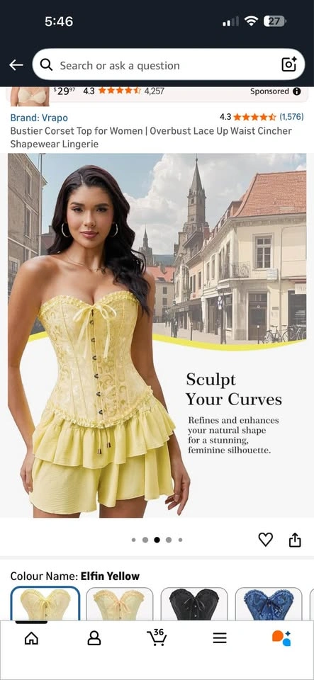 NEW Vrapo Yellow Bustier Corset Top Overbust Lace Up Waist Cinch - photo 3