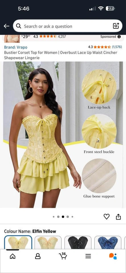 NEW Vrapo Yellow Bustier Corset Top Overbust Lace Up Waist Cinch - photo 4