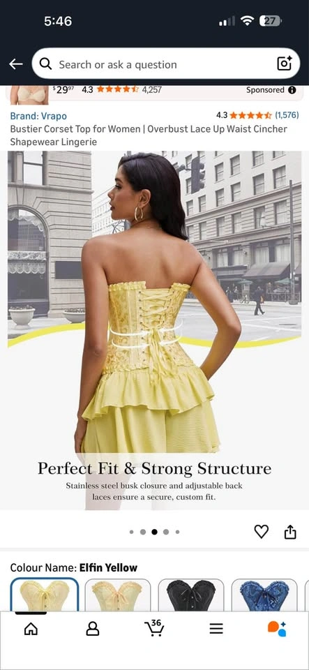 NEW Vrapo Yellow Bustier Corset Top Overbust Lace Up Waist Cinch - photo 5