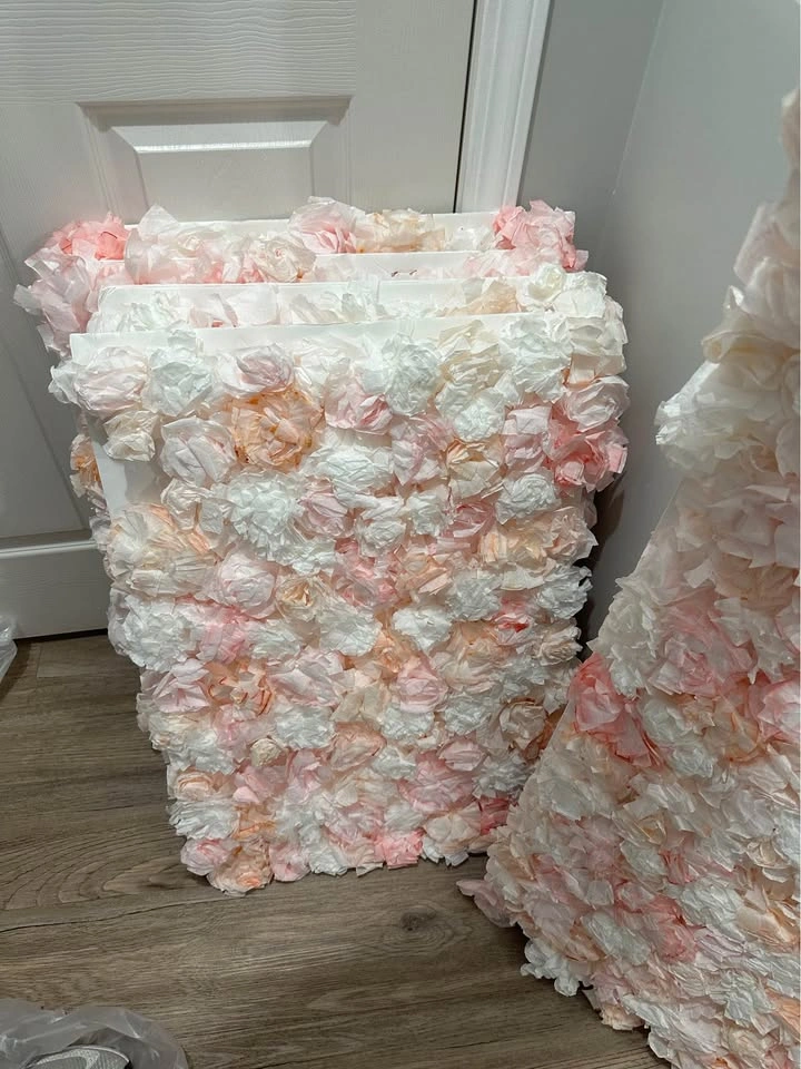 Flower Wall Panels Pink White Peach Tissue Paper Backdrop - photo 2