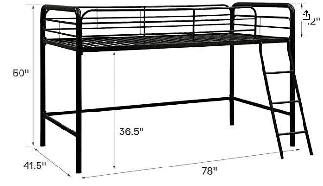 DHP Twin Size Metal Loft Bed Frame