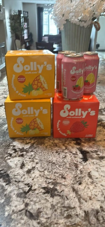 15 Cans Solly's Probiotic Soda - 8 Pineapple, 7 Strawberry