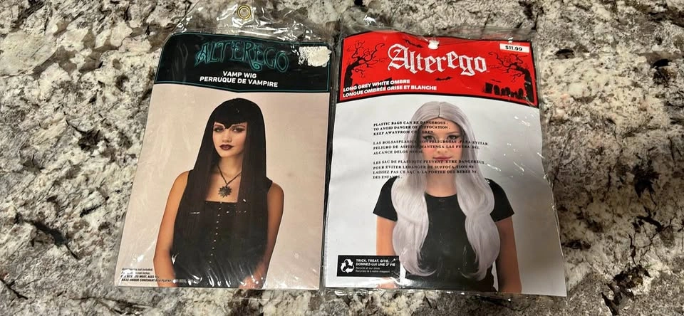 Wigs. Brand new. Long black and long grey
