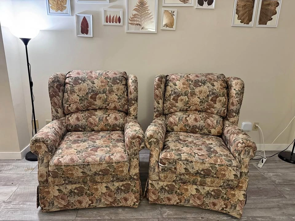 Matching pair of wingback chairs