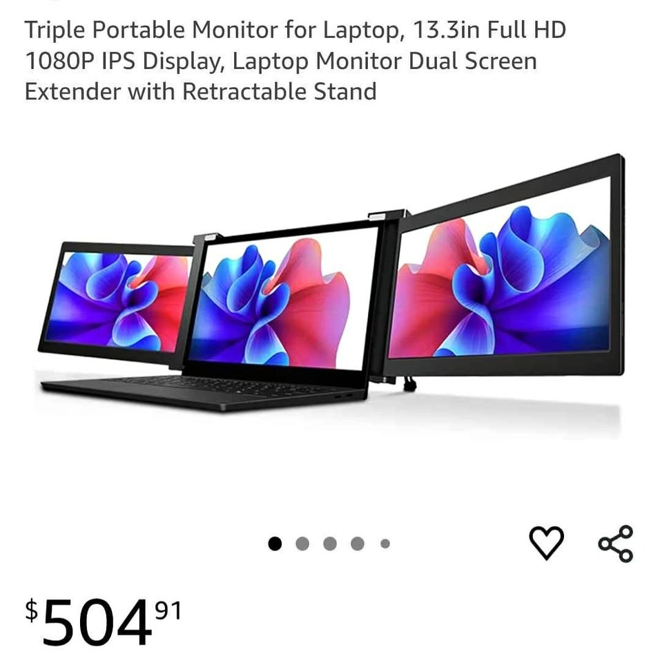 Triple Portable Monitor for Laptop - 13.3in FHD IPS