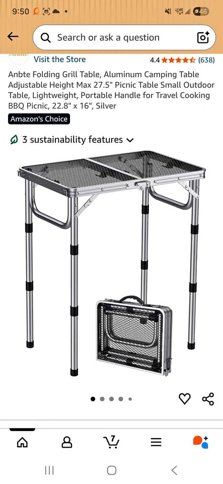 Aluminum Camping Table Adjustable Height Max 27.5" Picnic Table