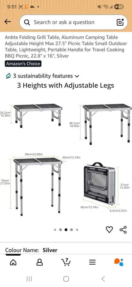 Aluminum Camping Table Adjustable Height Max 27.5" Picnic Table - photo 2