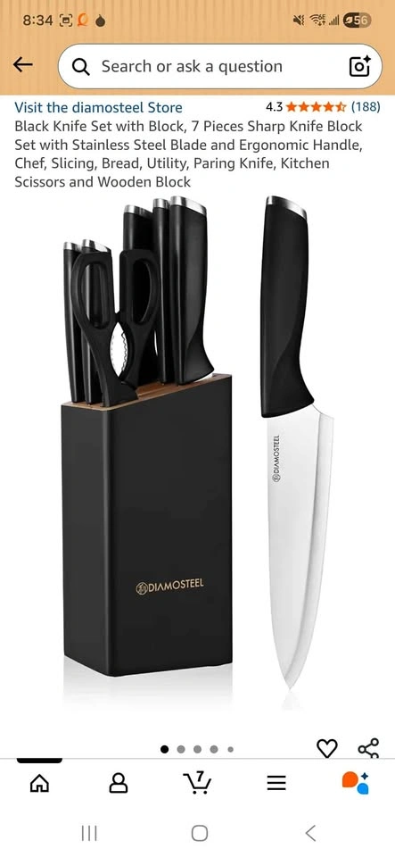 Black Knife Set with Block, 7 Pieces