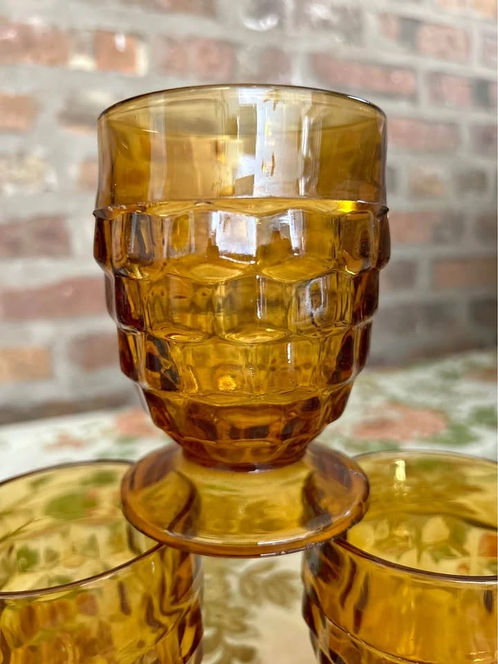 Vintage Amber Indiana Glass Whitehall Tumblers (Set of 8)